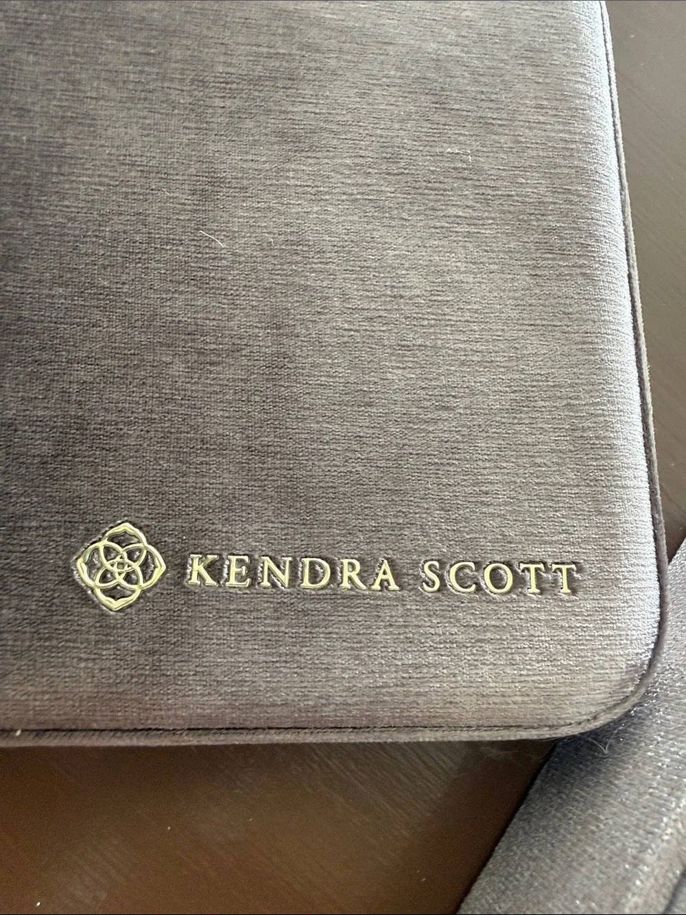 Kendra Scott Velvet Jewelry Organizer in Taupe with Gold Logo
